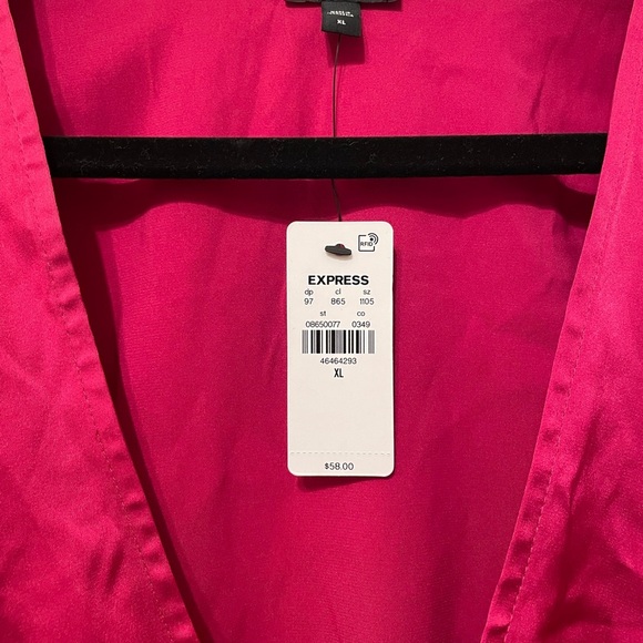 NWT Express Pink Satin Puff Shoulder Draped Faux Wrap Top - Picture 6 of 9